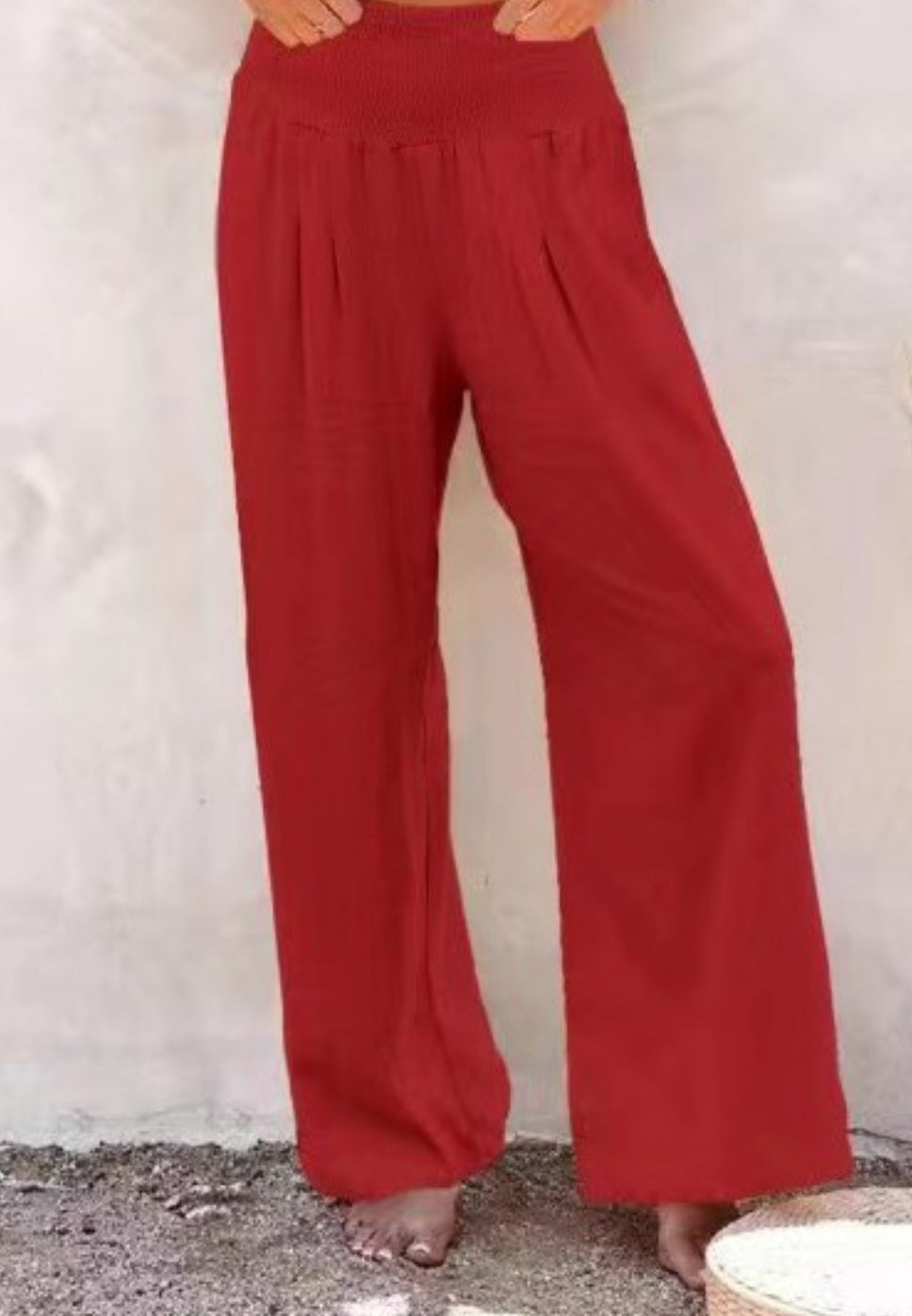 Smocked waist wide legged pants