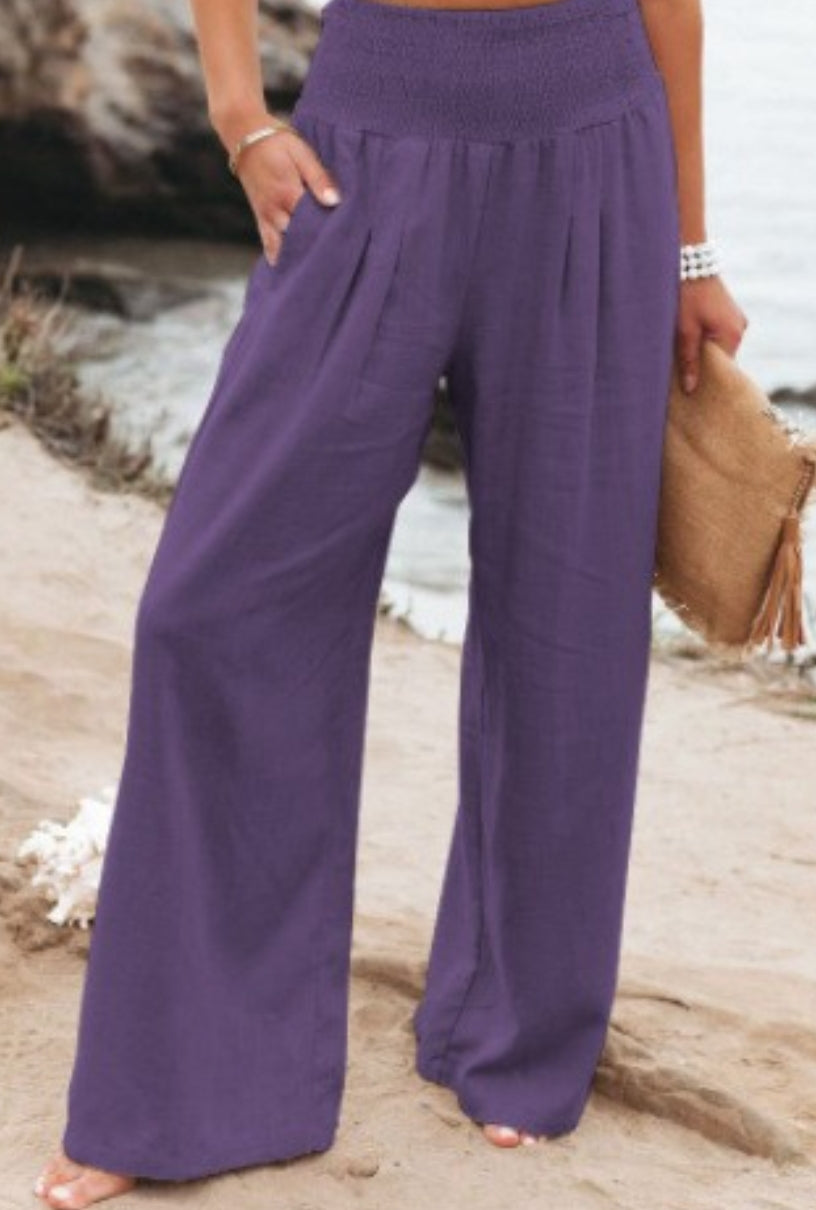 Smocked waist wide legged pants