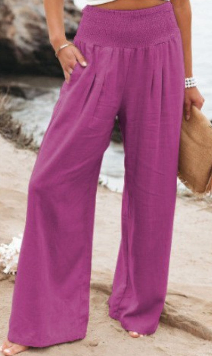 Smocked waist wide legged pants