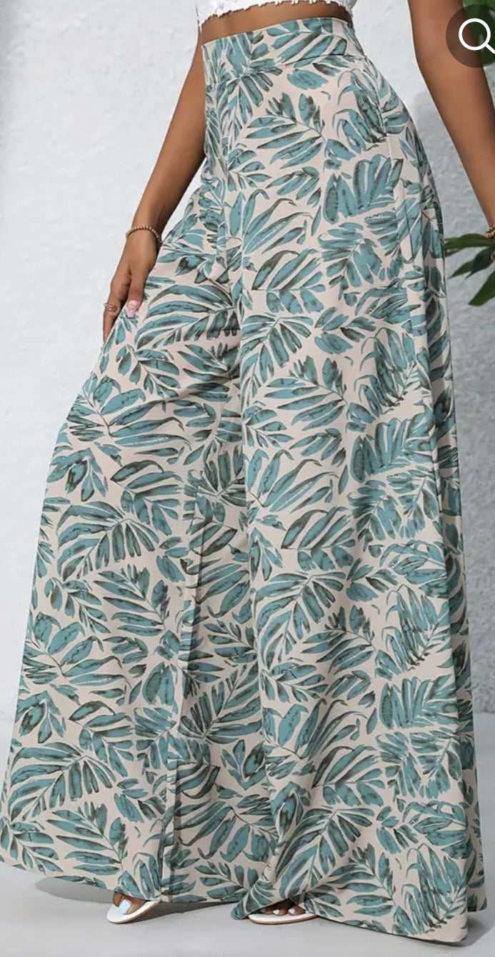 Printed wide leg dress pants