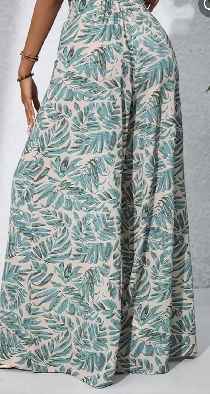 Printed wide leg dress pants