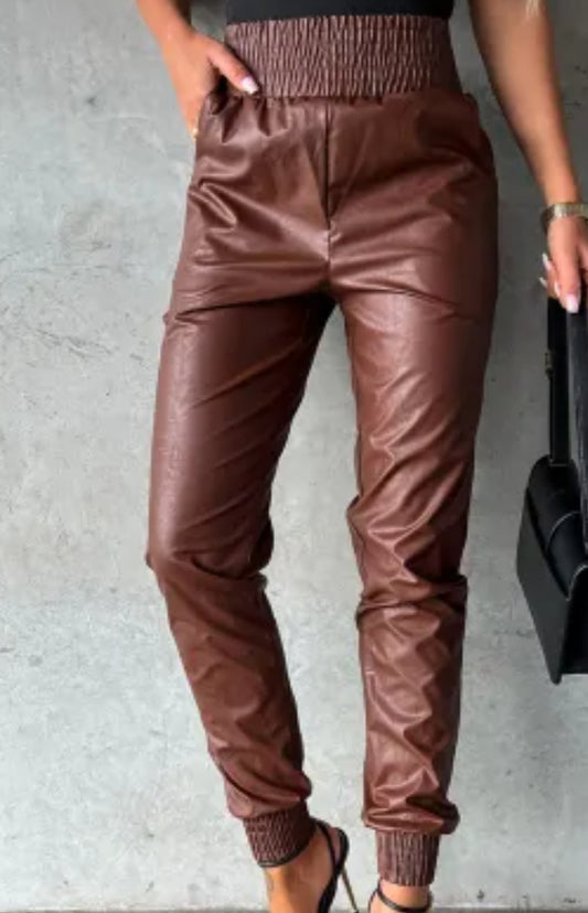 Smock high waist leather skinny pants