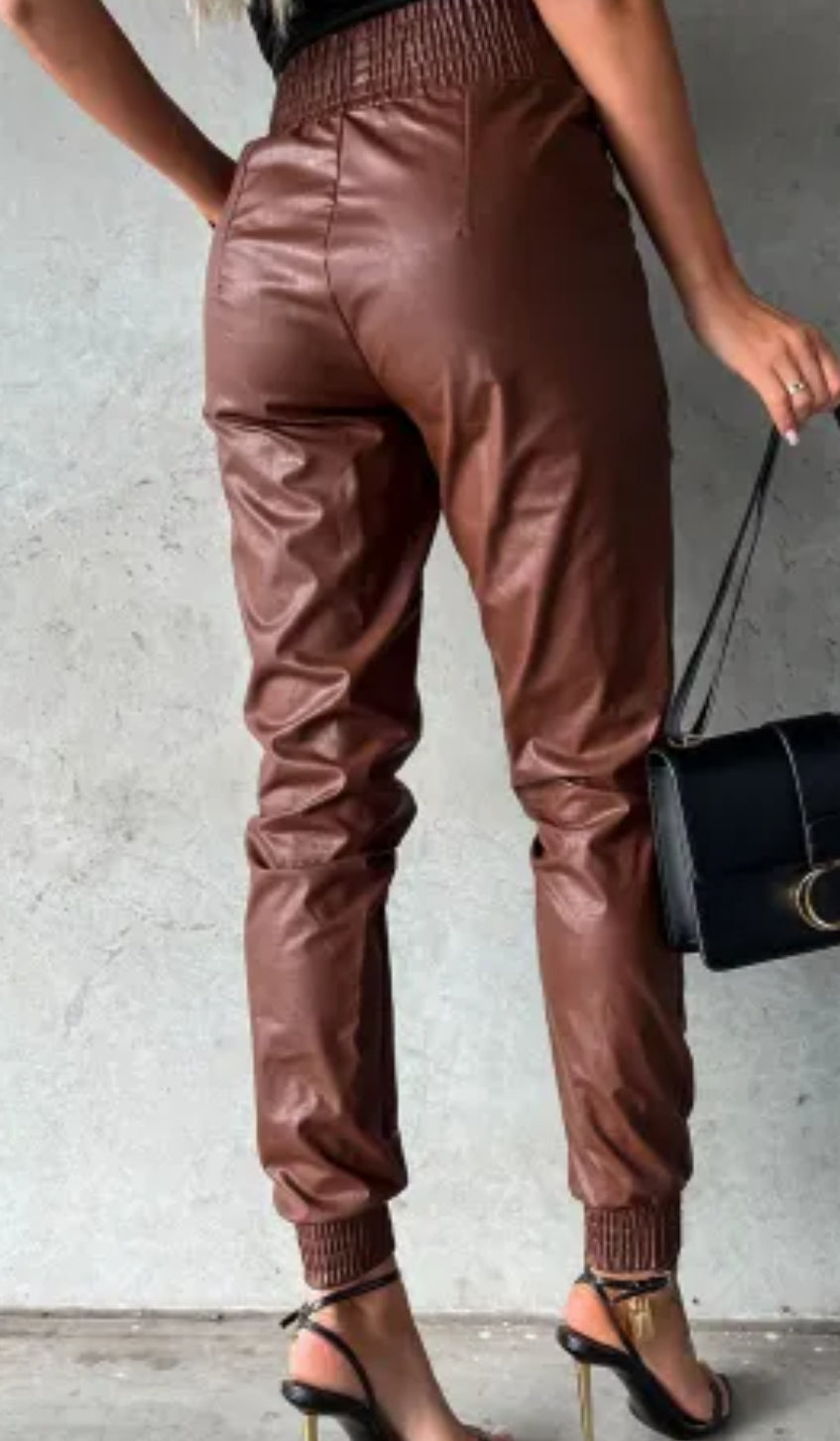 Smock high waist leather skinny pants