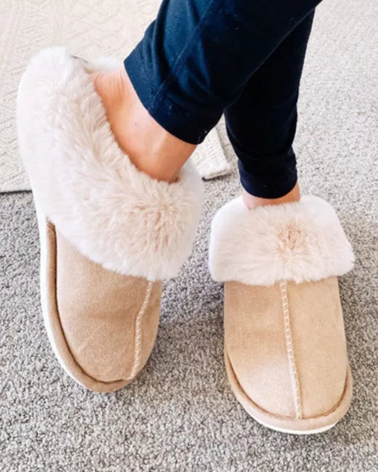 Faux suede fuzzy slippers