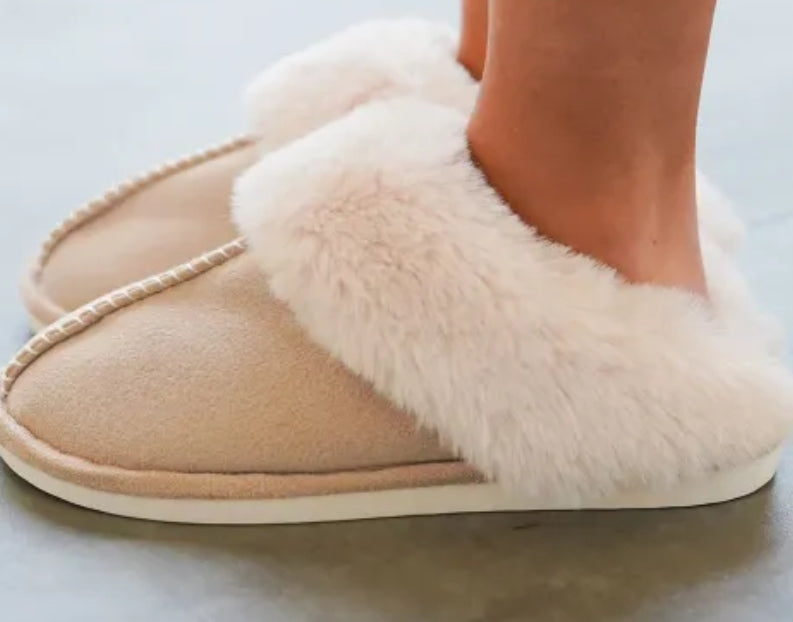 Faux suede fuzzy slippers