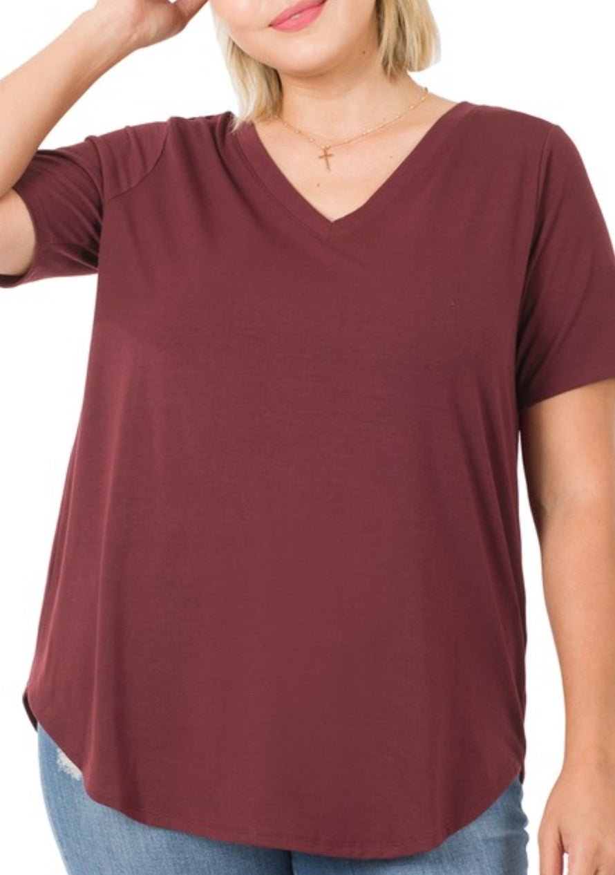 V-neck side slit T-shirt