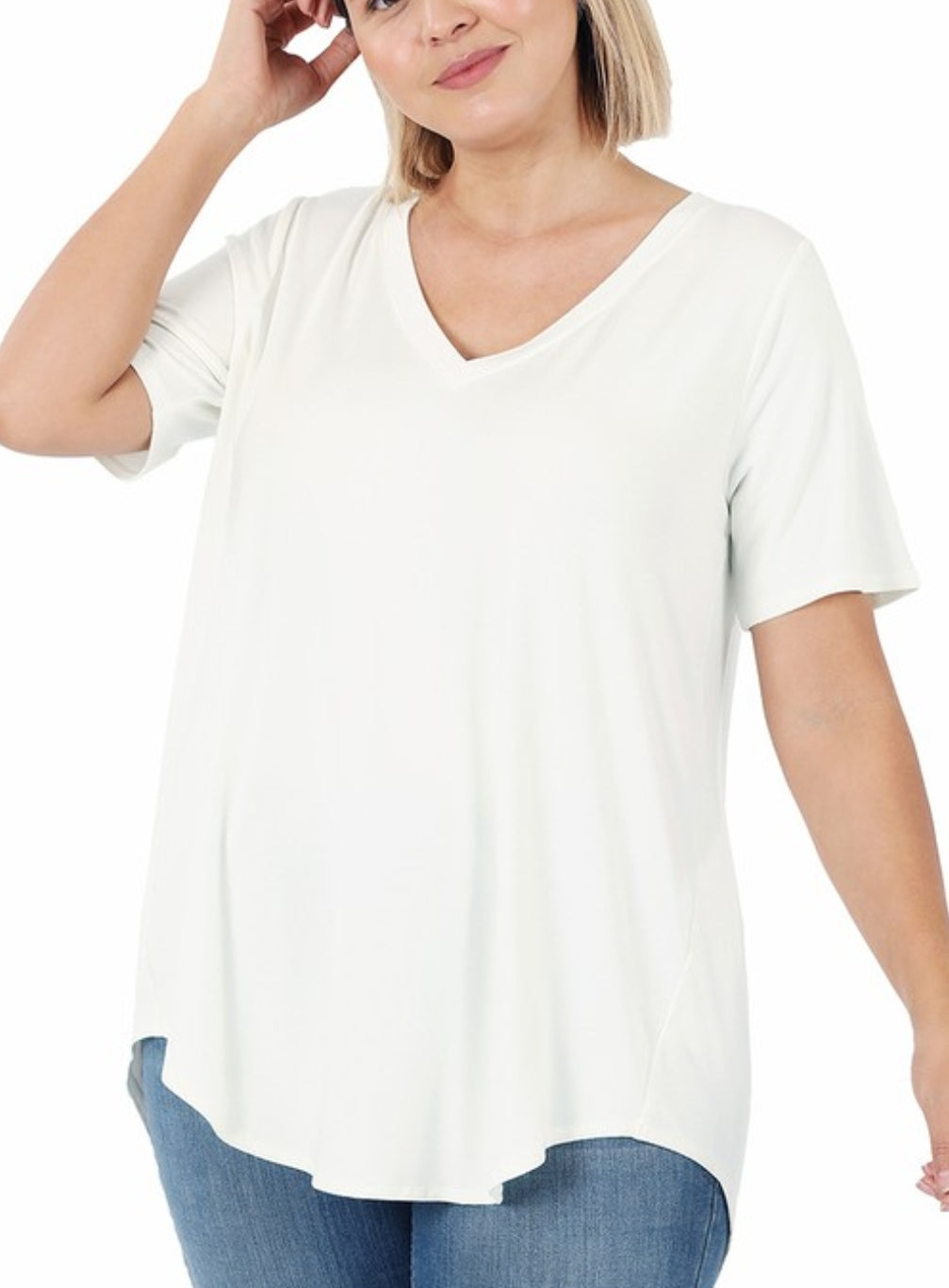 V-neck side slit T-shirt