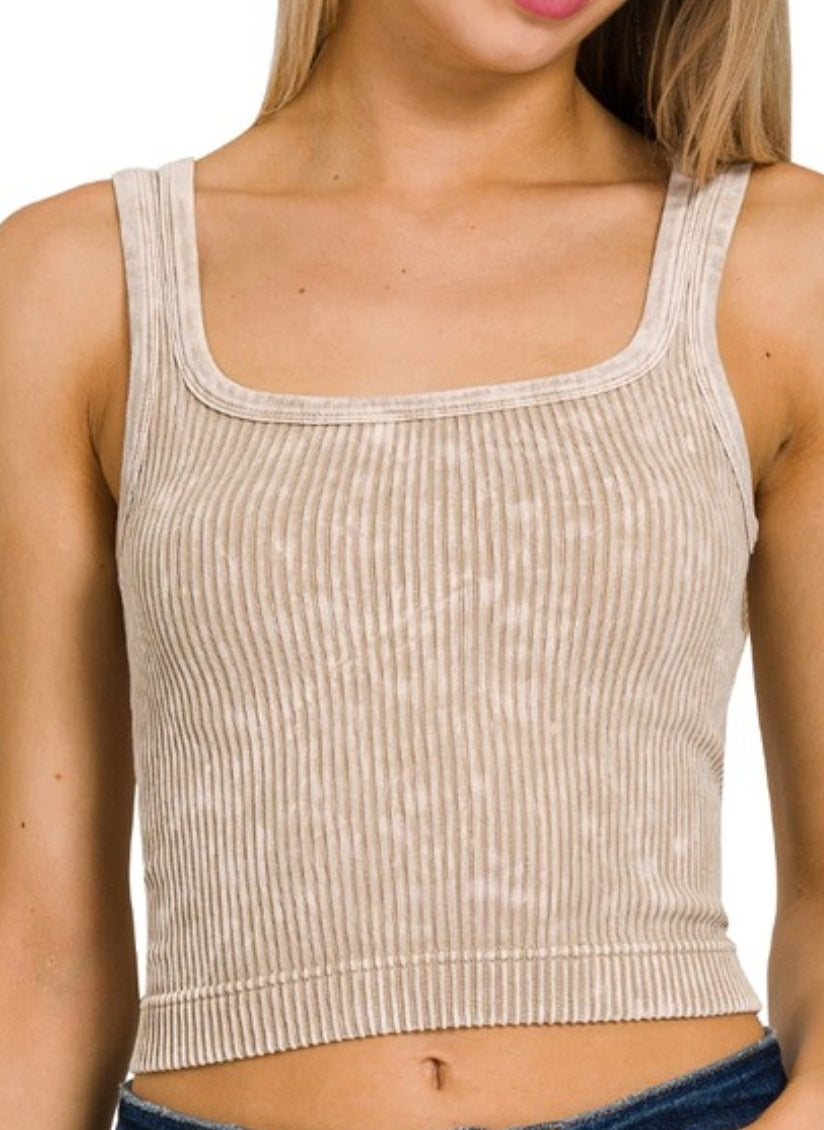 Reversable 2 way neckline ribbed tank top