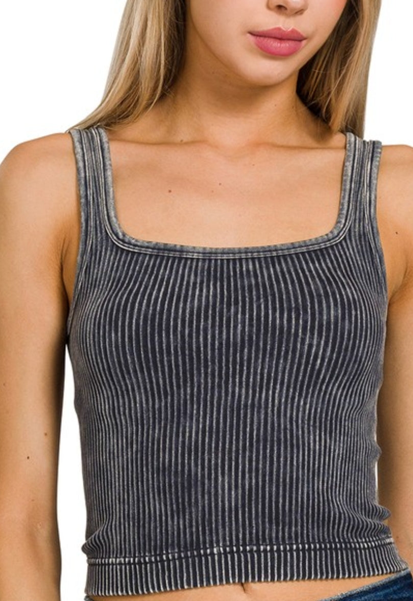 Reversable 2 way neckline ribbed tank top