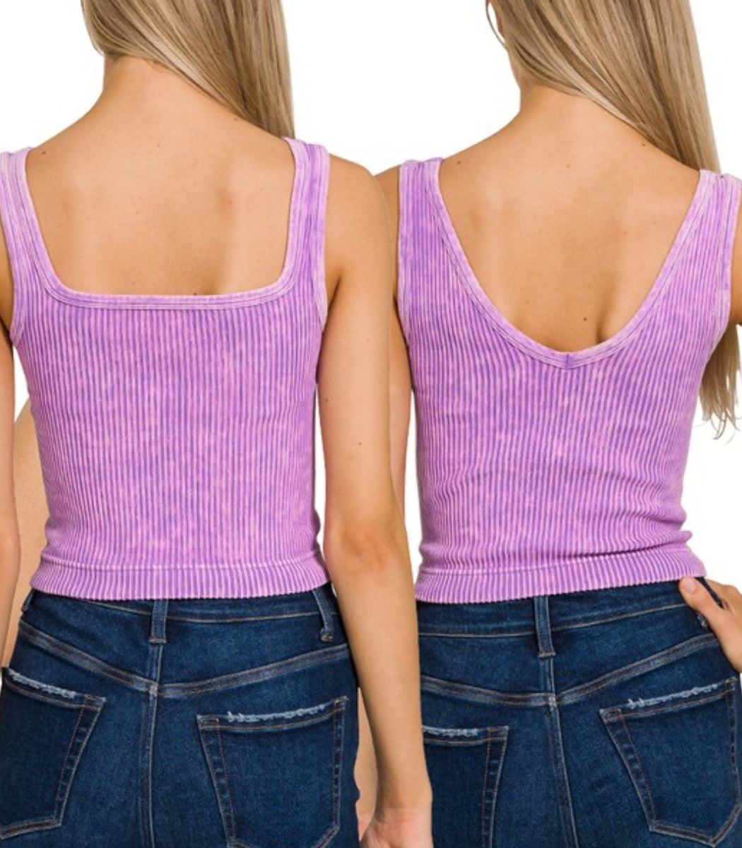 Reversable 2 way neckline ribbed tank top