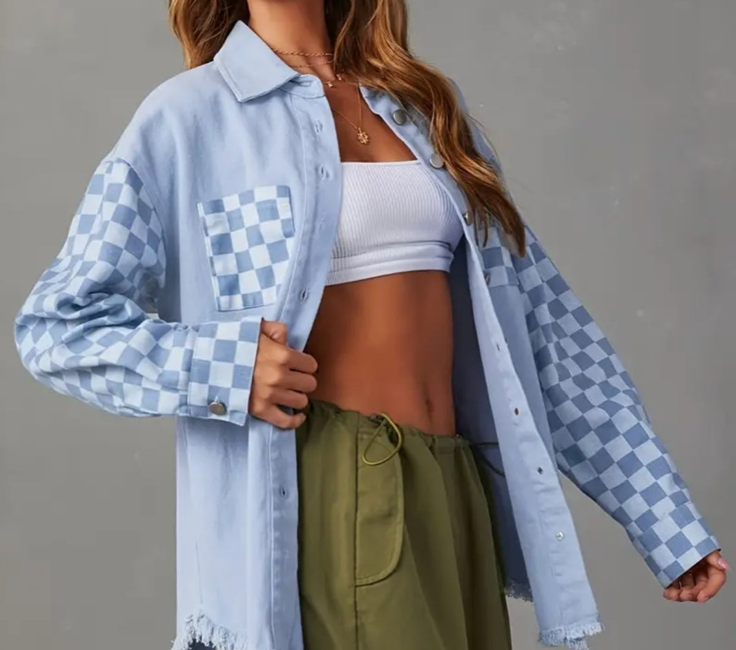 Denim shirt with checker detail