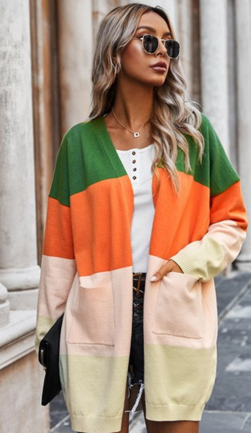 Color block long cardigan