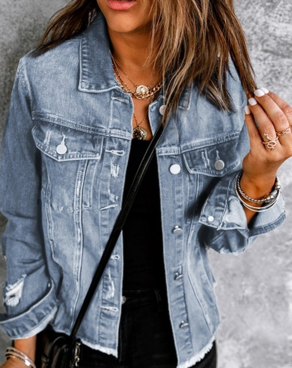 Distressed denim jacket