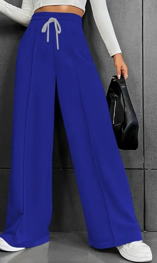 Wide leg casual pants with draw strings