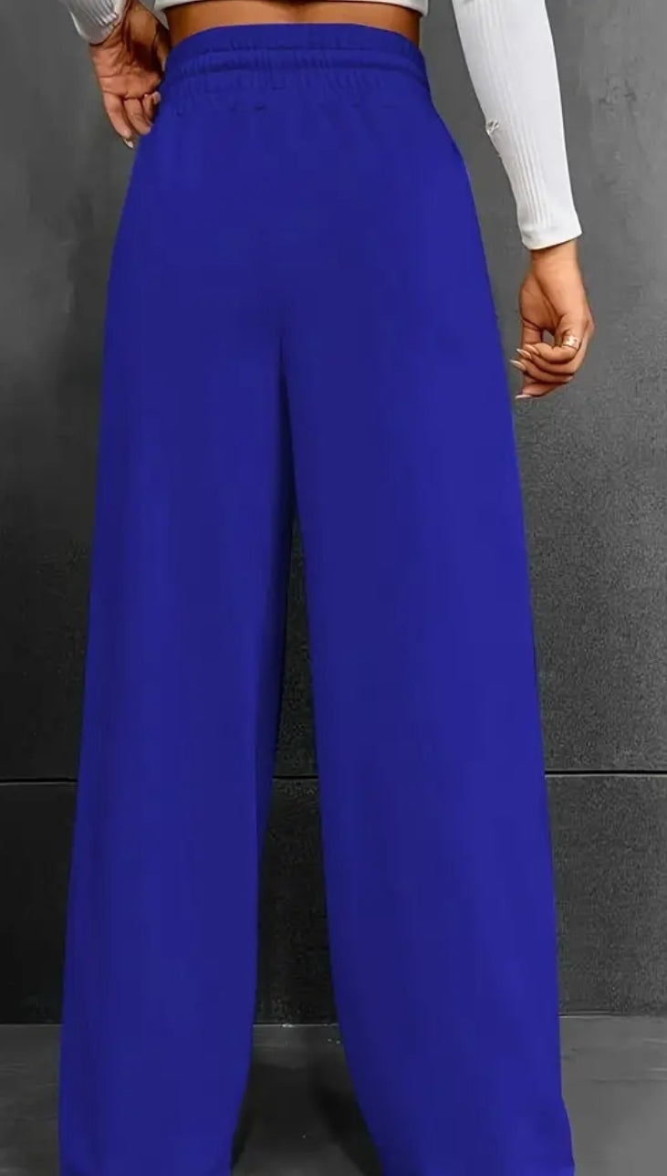 Wide leg casual pants with draw strings