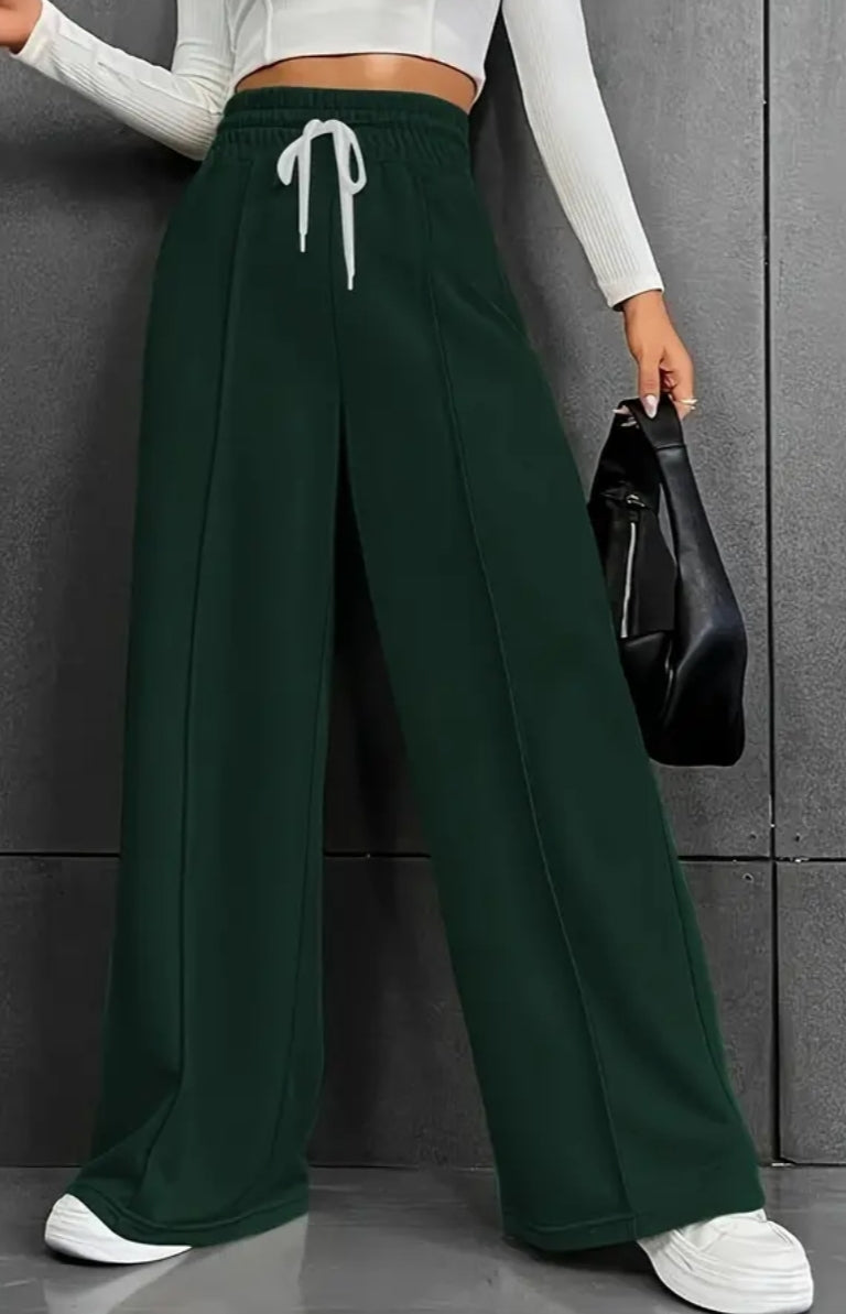 Wide leg casual pants with draw strings