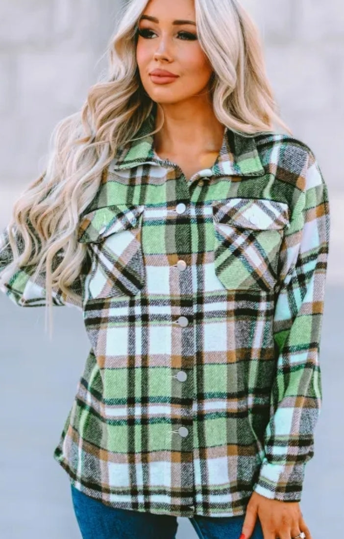 Plaid Print Pocketed Shacket