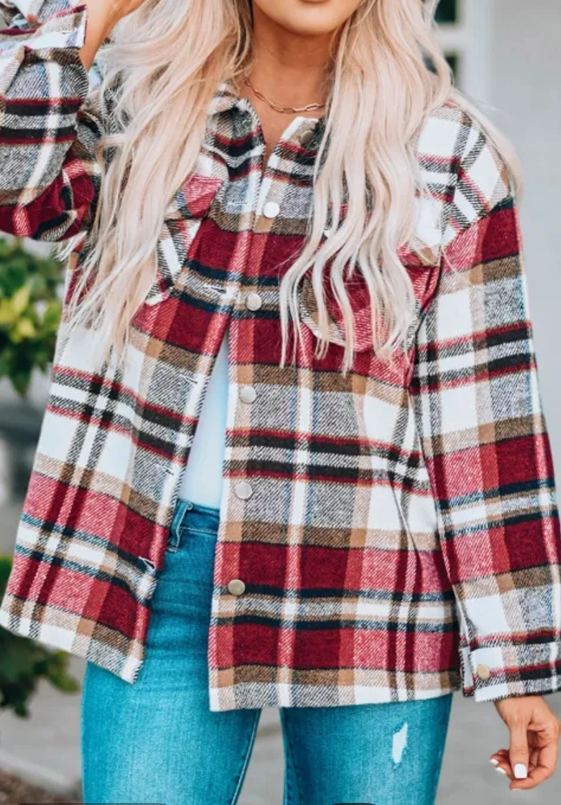 Plaid Print Pocketed Shacket