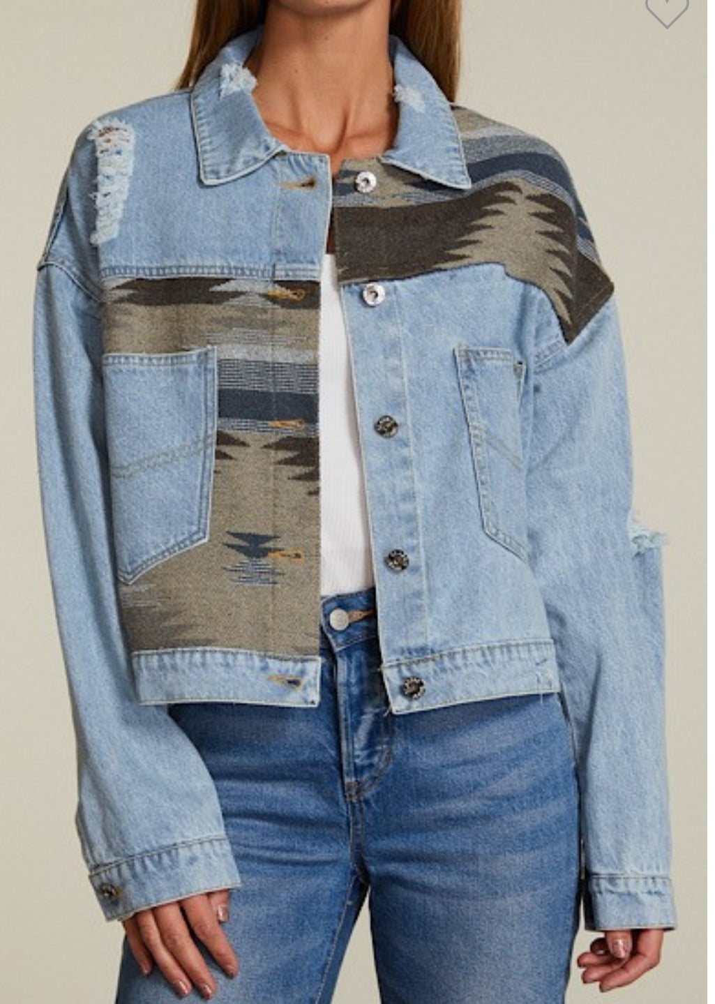 Denim aztec patch jacket