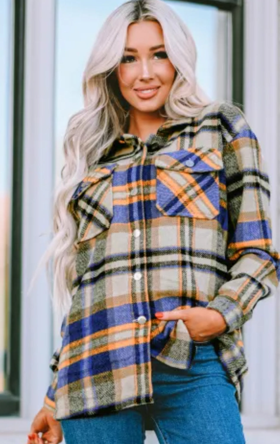 Plaid Print Pocketed Shacket