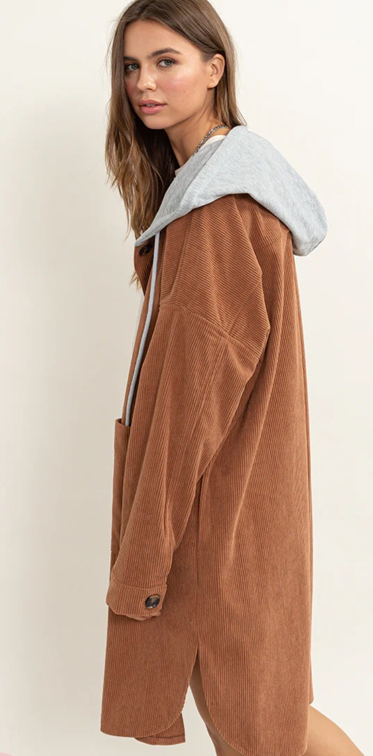 Long corduroy hoodie jacket