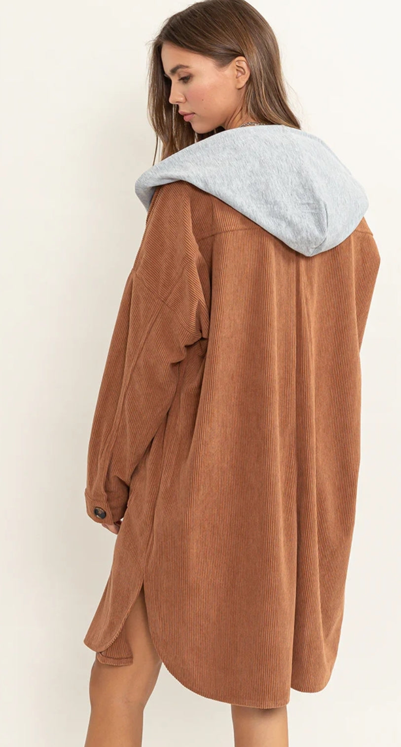 Long corduroy hoodie jacket