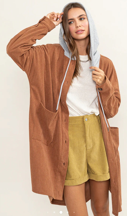 Long corduroy hoodie jacket