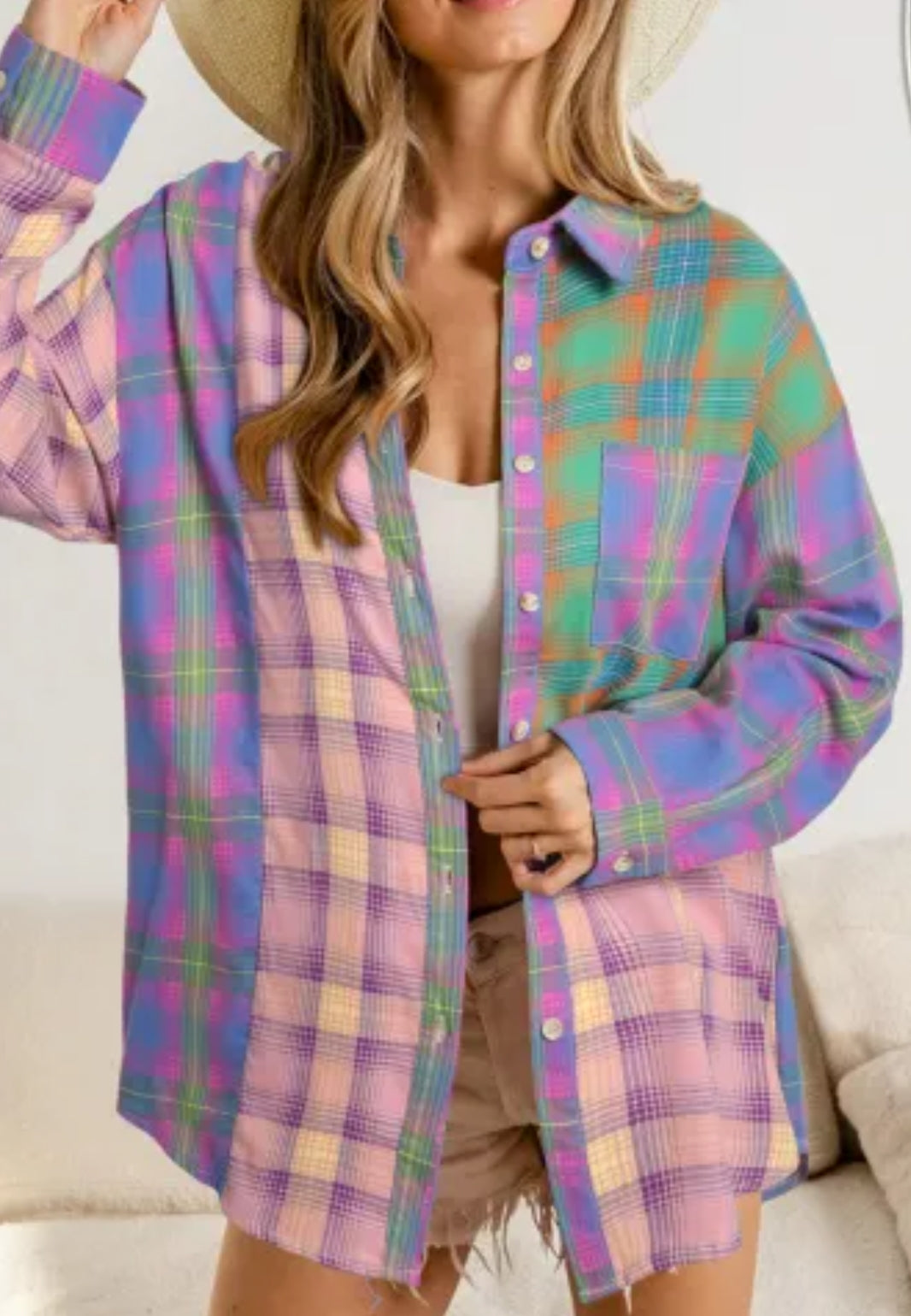 Two tone plaid light weight shirt