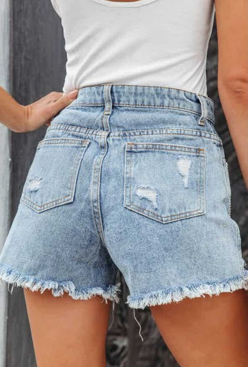 Bling fringe pocket denim shorts