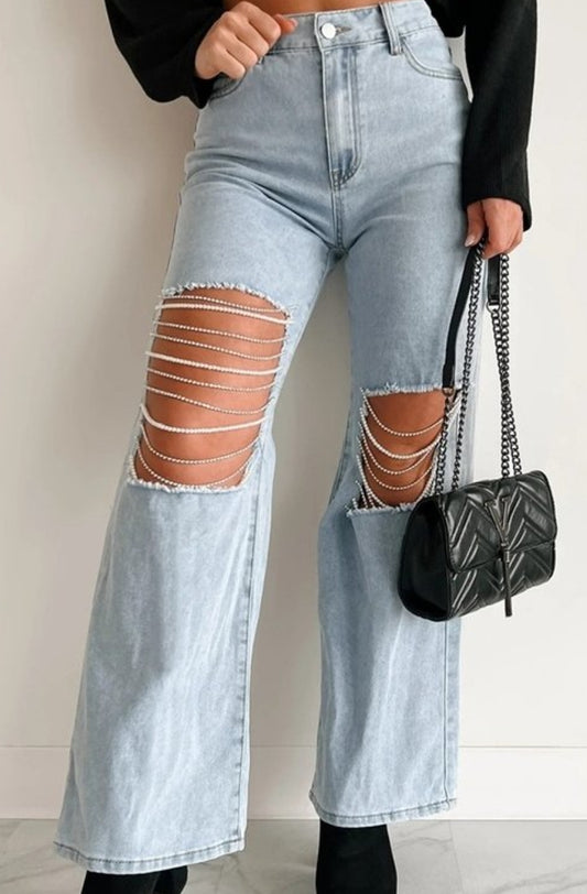 Distressed  thigh bling highwaisted jeans