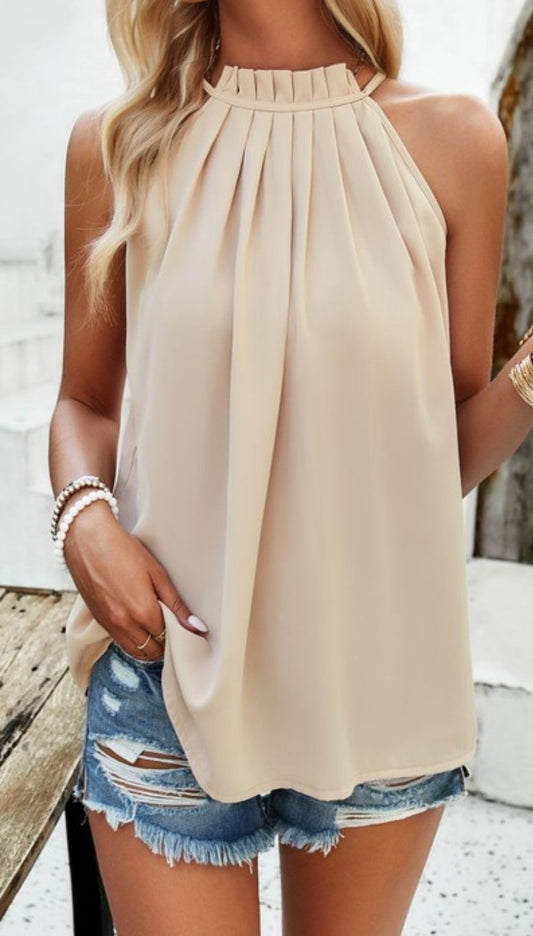 Pleat neck tank top