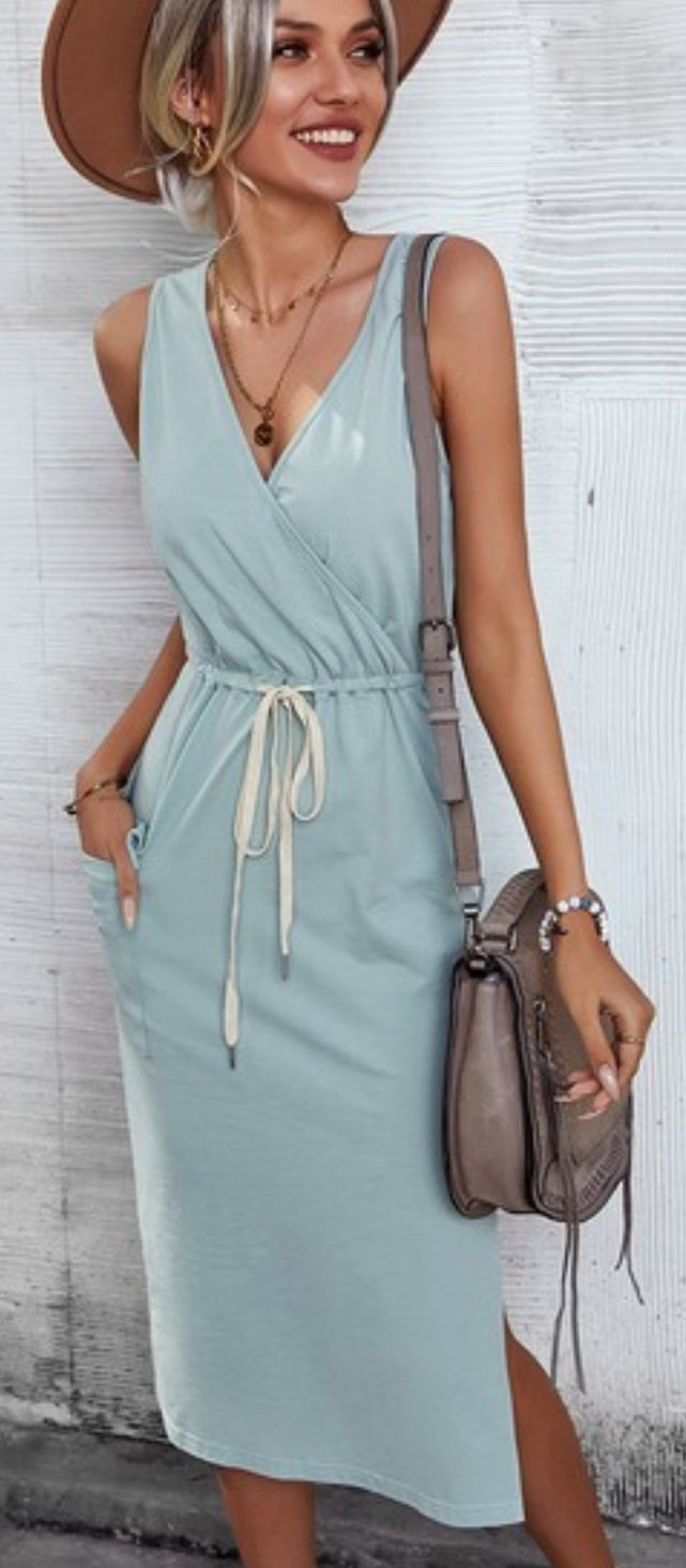 V-neck tank dress with drawstring waist