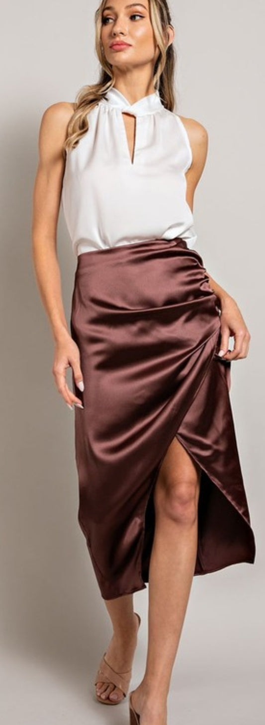 Satin rouche side skirt