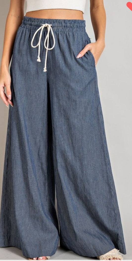 Washed pinstriped wide leg pants