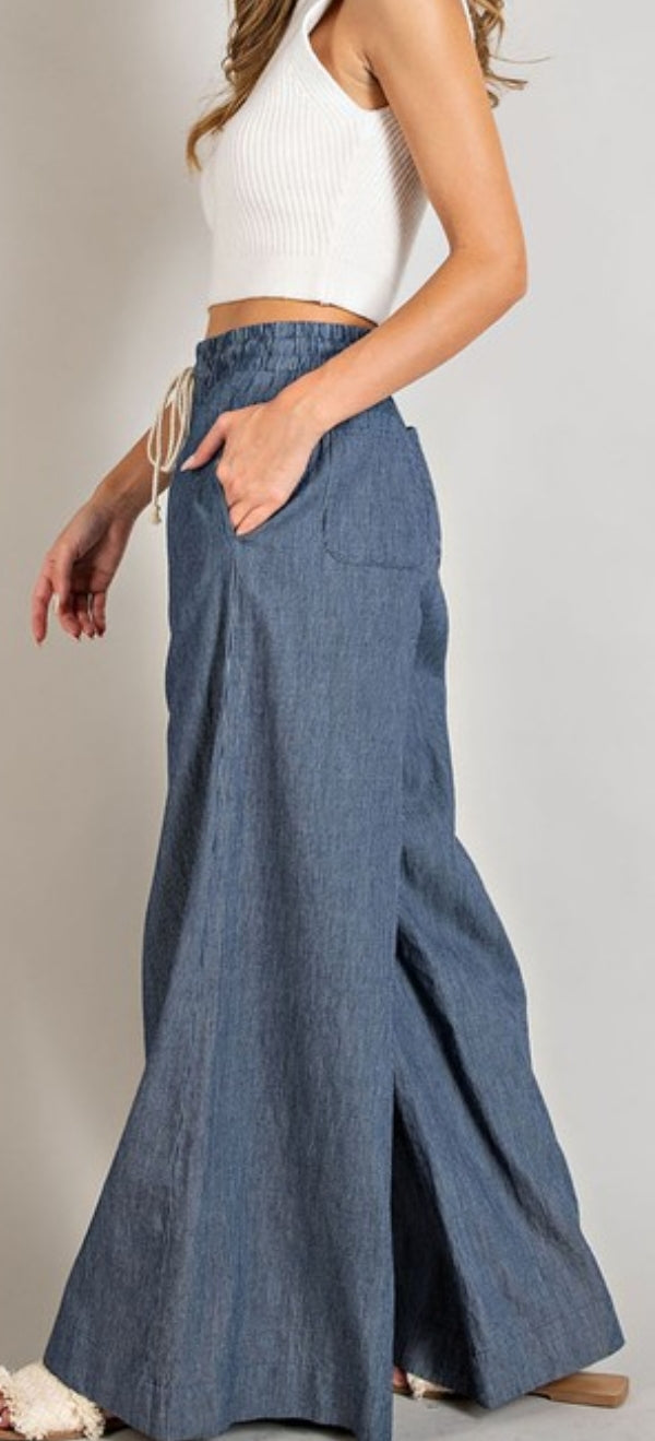 Washed pinstriped wide leg pants