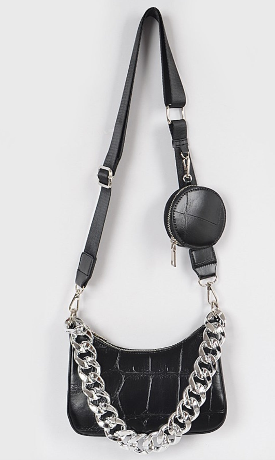 Faux leather print bag with chain