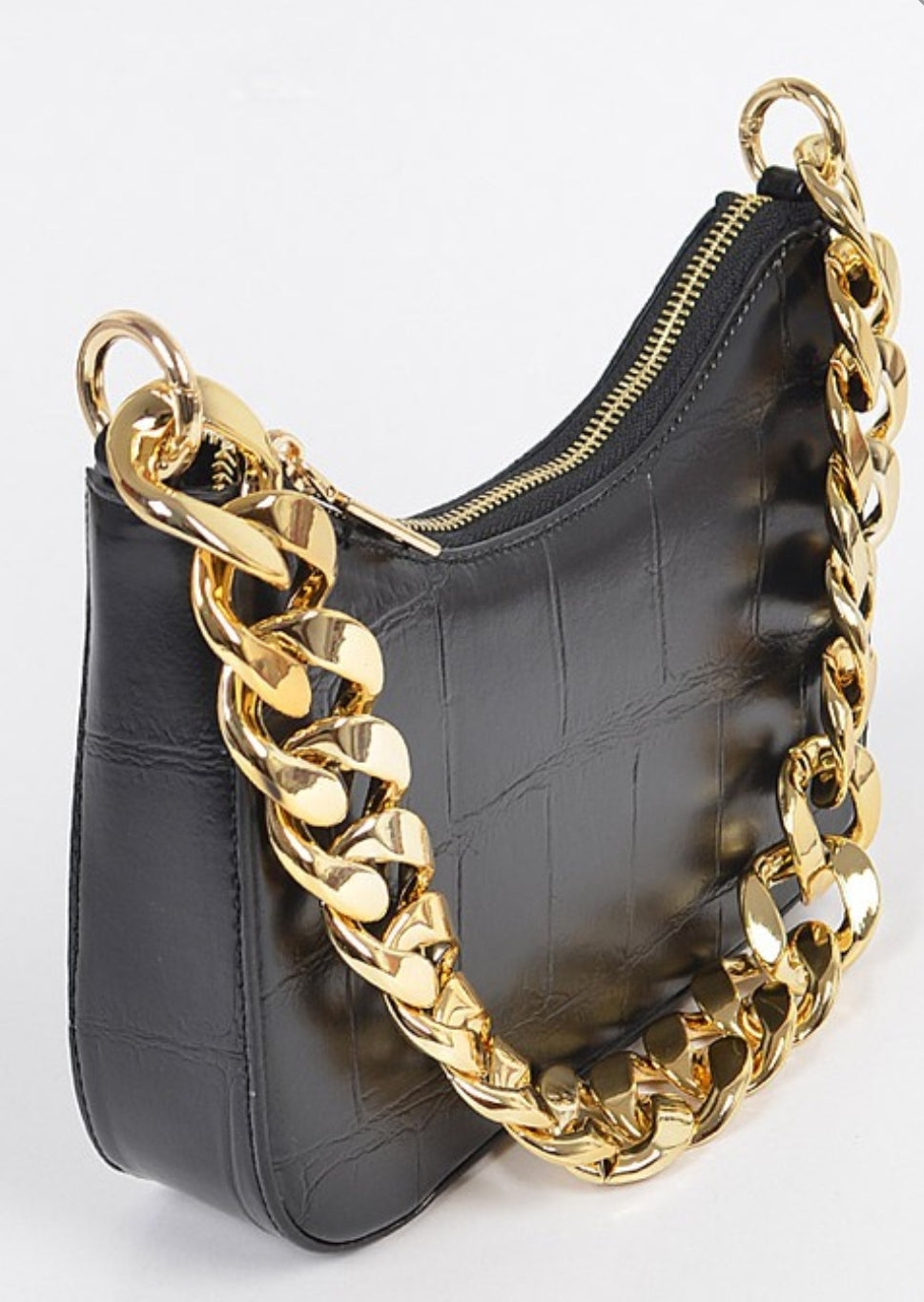 Faux leather print bag with chain