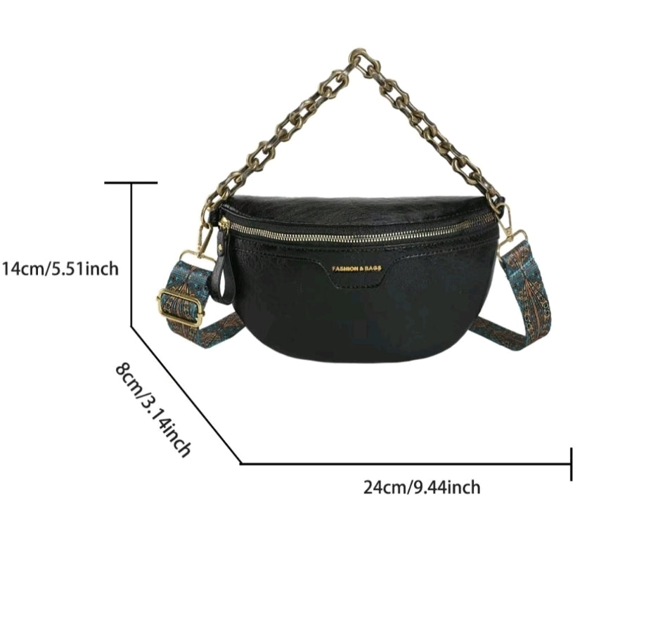 Faux leather crossbody with heavy chain