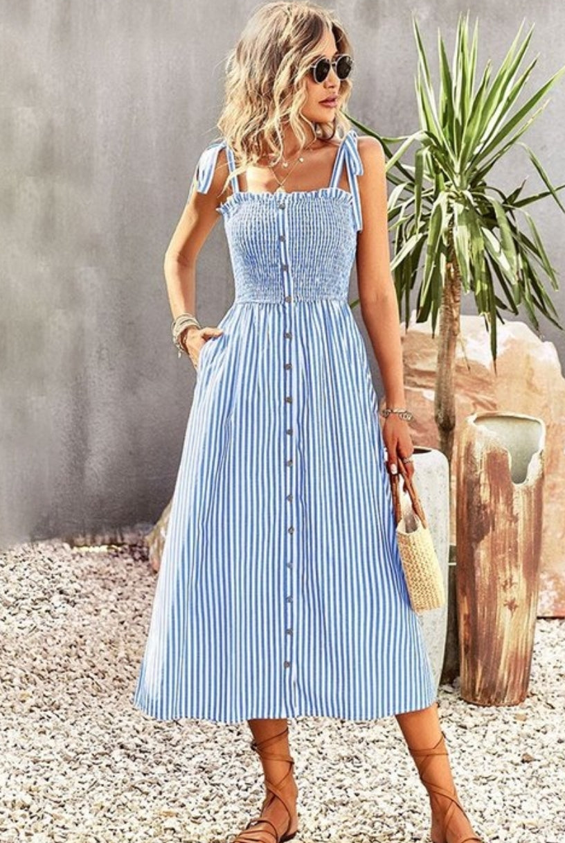 Stripe smock chest dress with adjustable straps