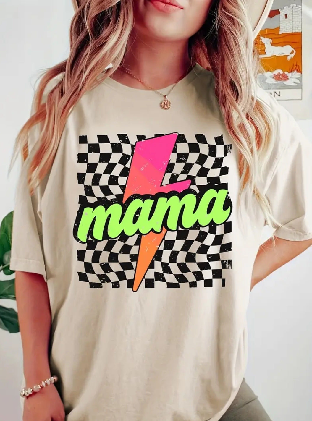 Mama Checkered lightening t-shirt