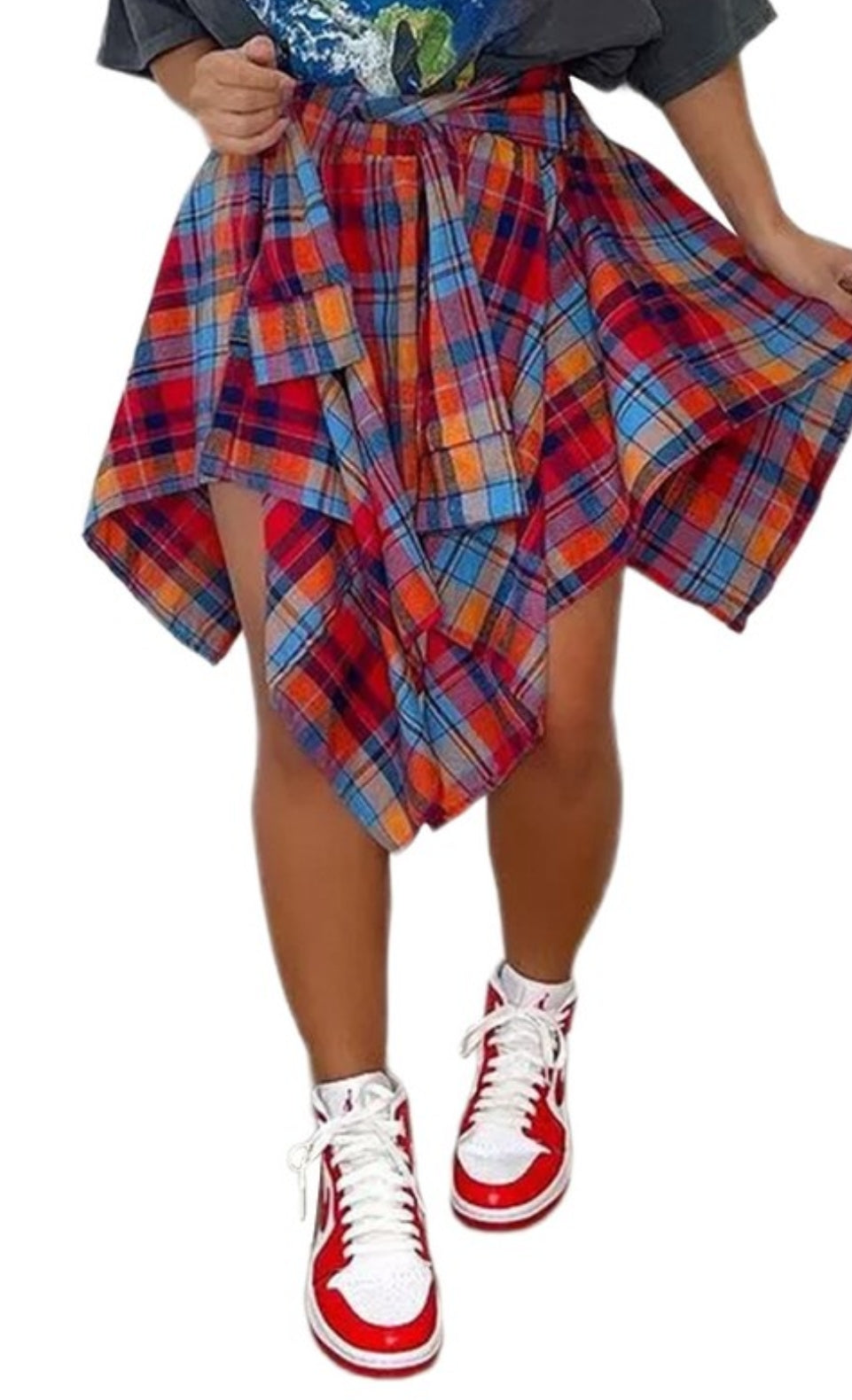 Faux flannel tied skirt