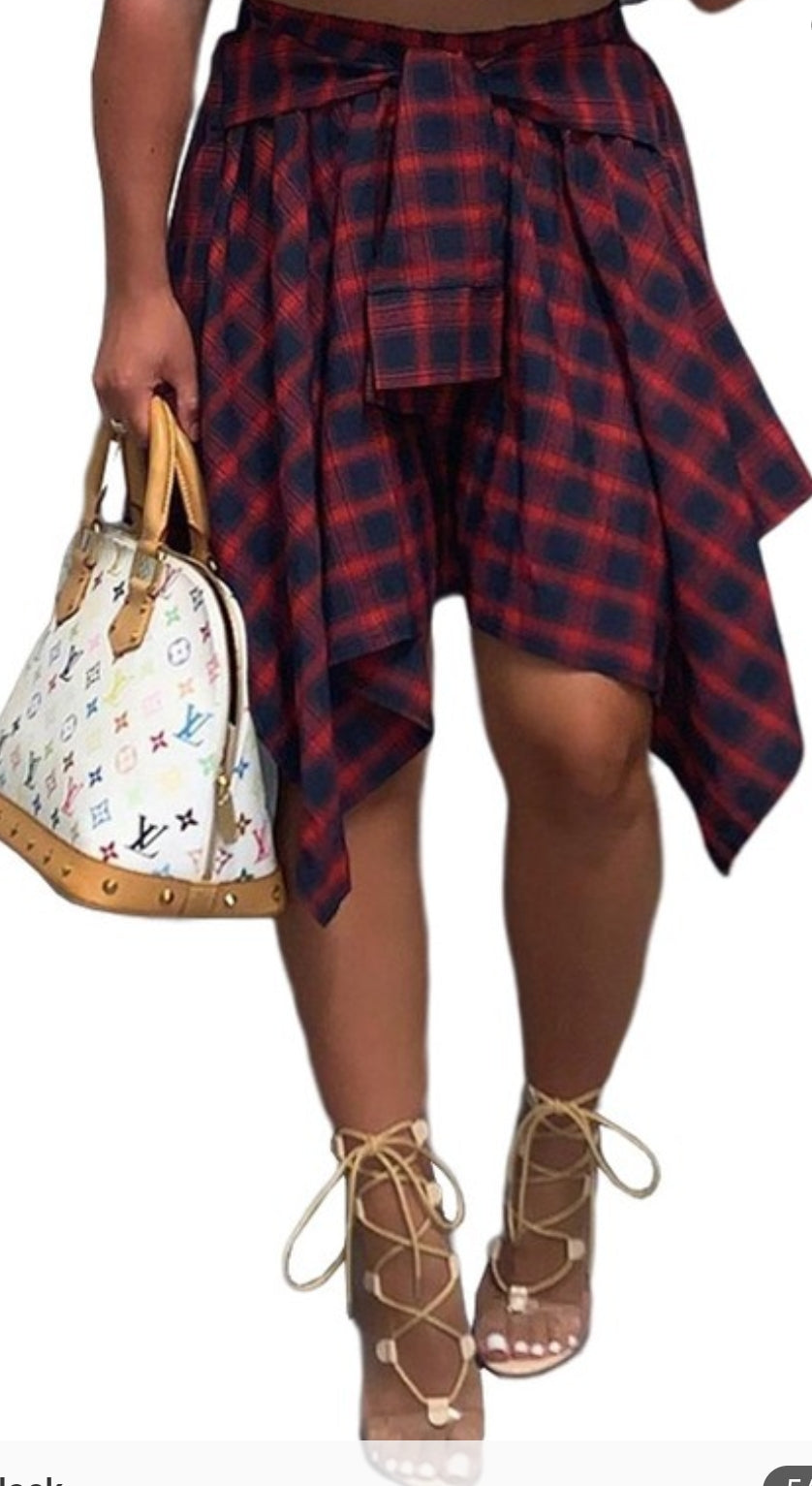 Faux flannel tied skirt