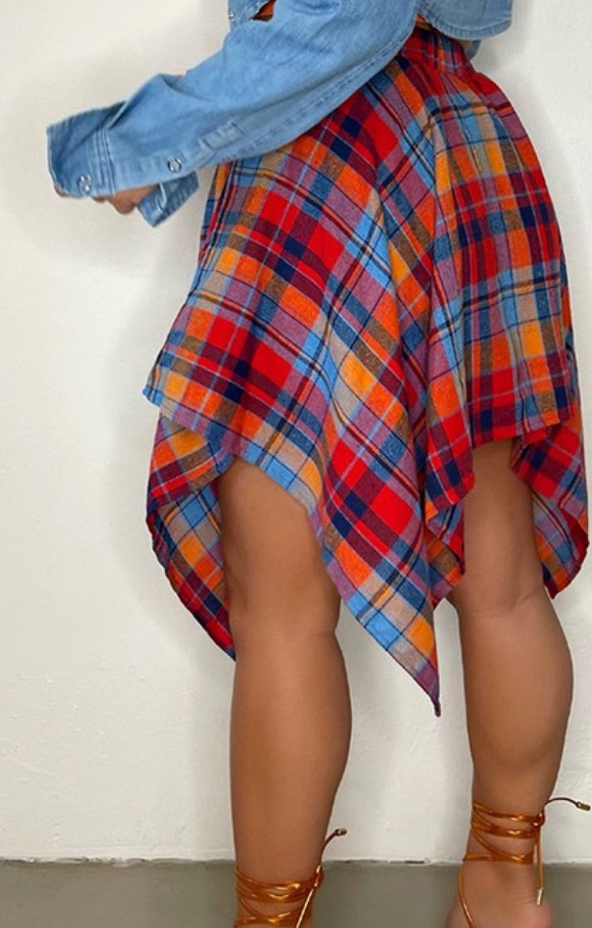 Faux flannel tied skirt