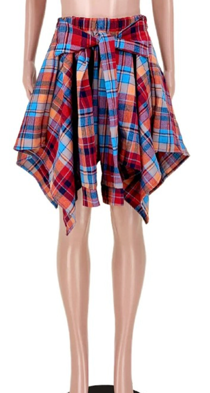 Faux flannel tied skirt