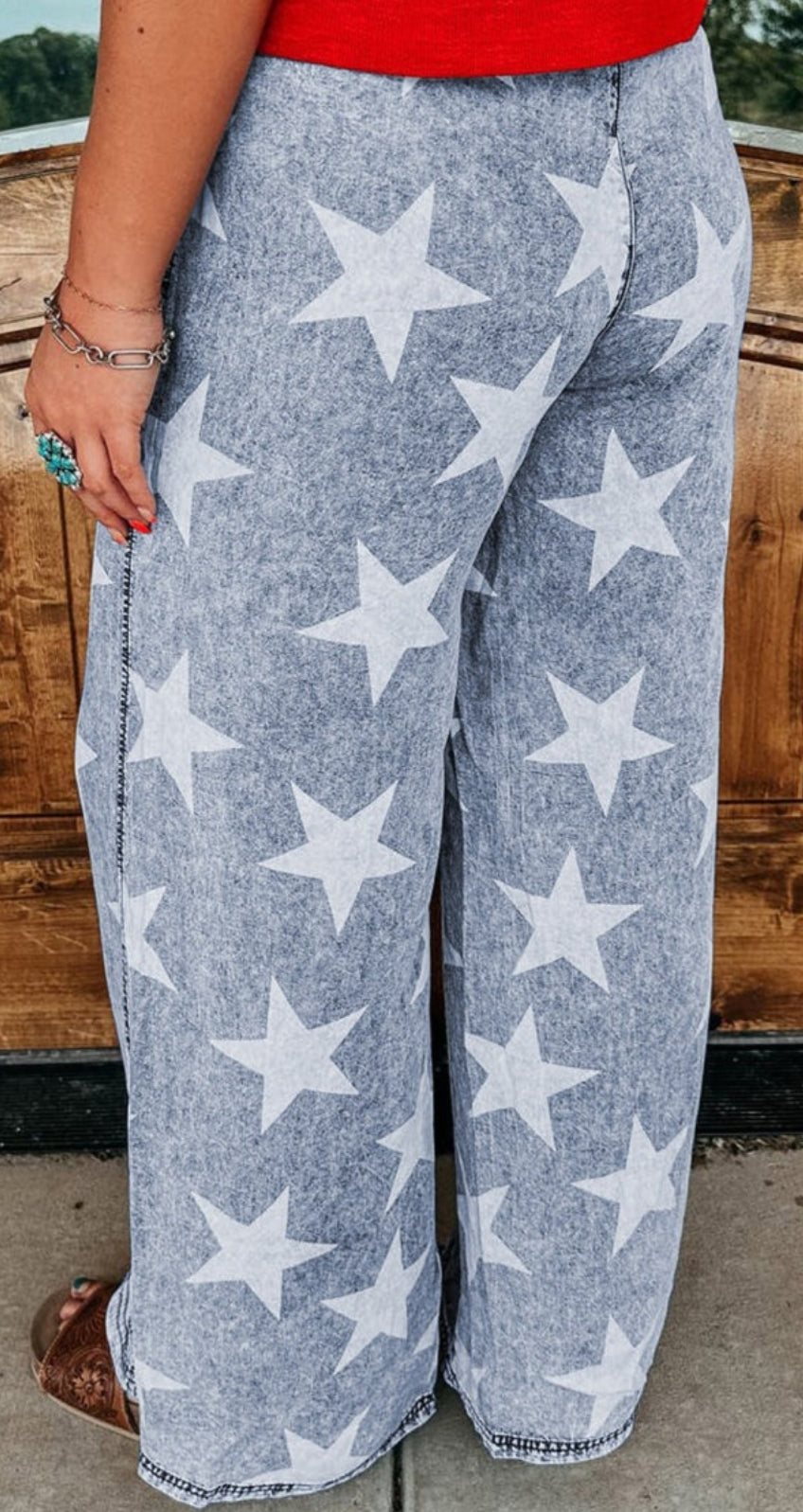 Star print wide leg pants