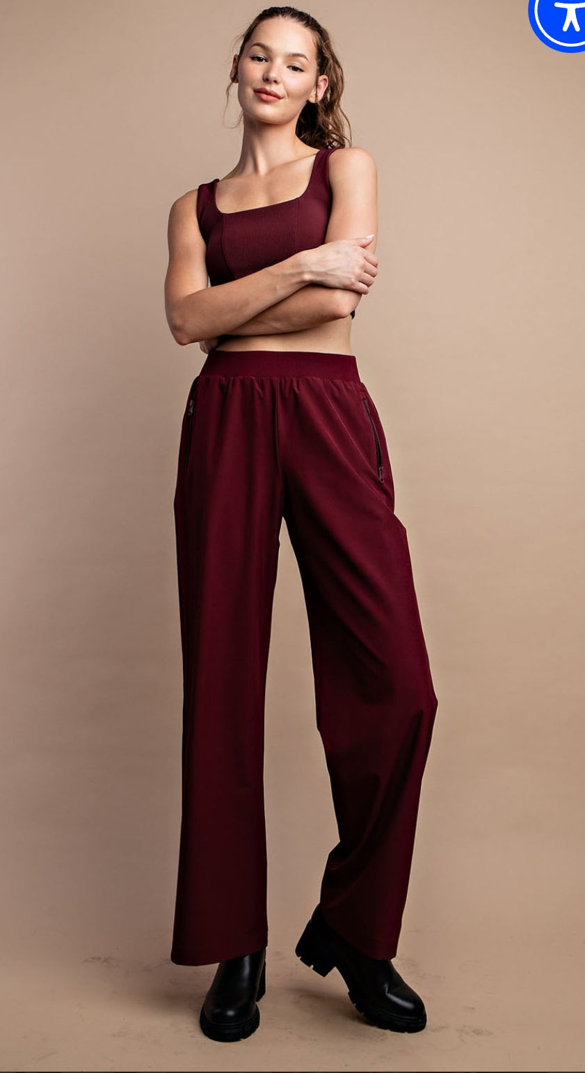 Stretch woven straight pants