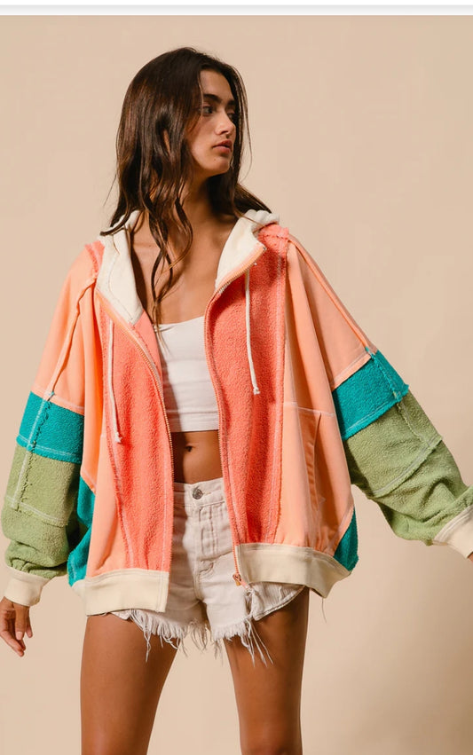 Colorblock zip-up hoodie
