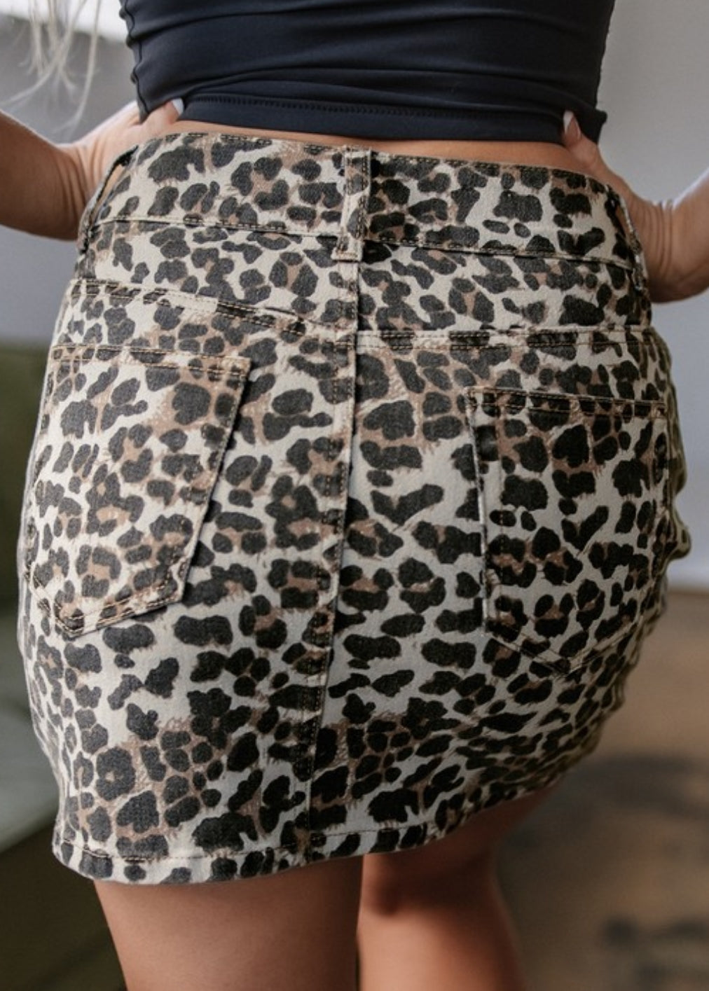 Leopard jean skirt