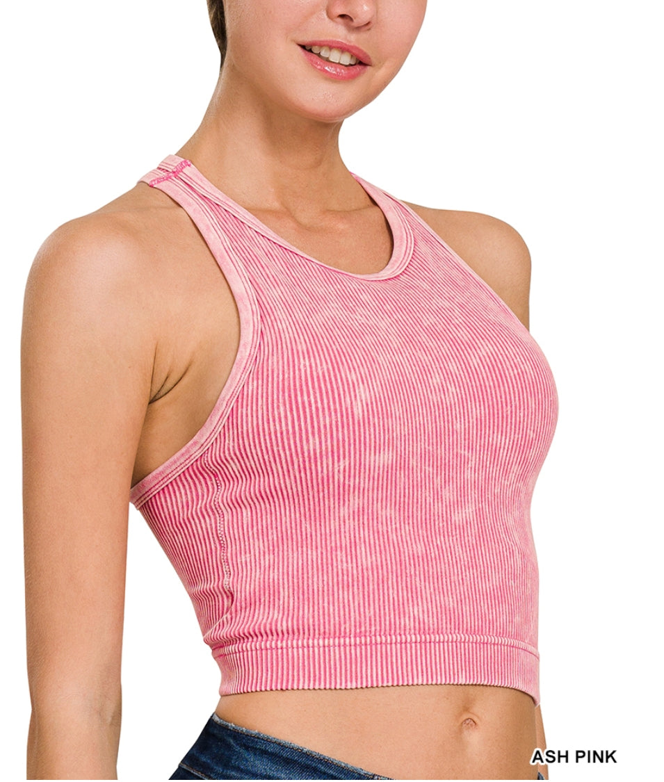Washed ribbed padded cropped tank
