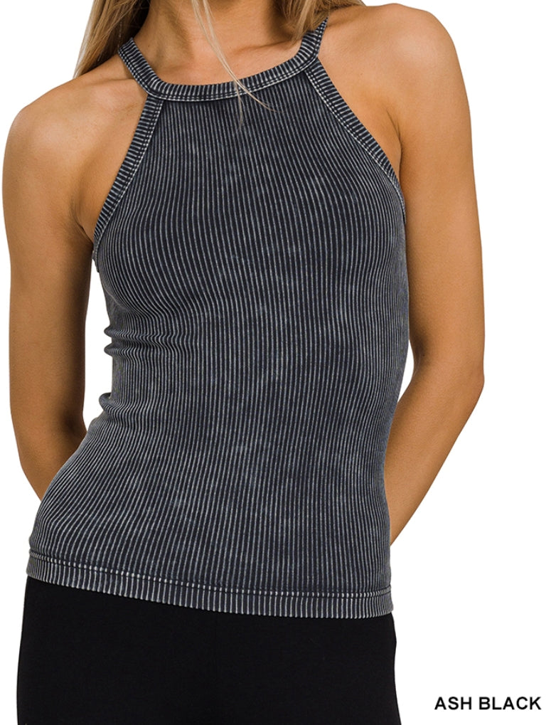 Washed ribbed tank top